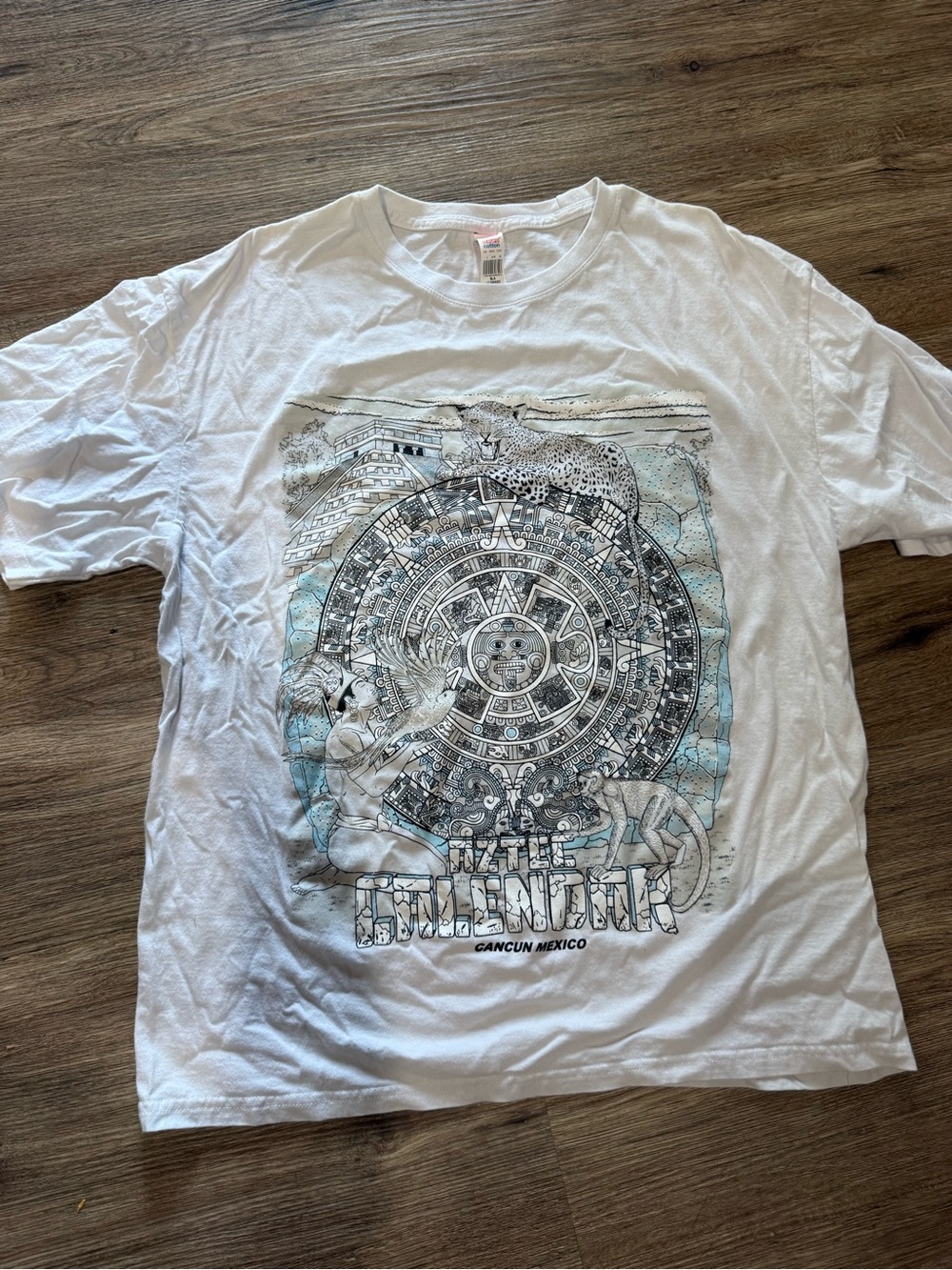 White Aztec Calendar Graphic Tee - Cancun Mexico